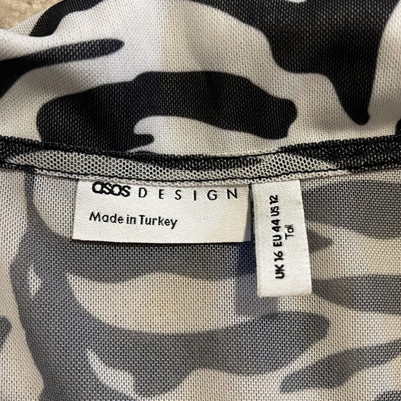 ASOS Design Zebra Print Mesh Cropped Shirt with Tie Closure Black White-12 Tall - Picture 9 of 13